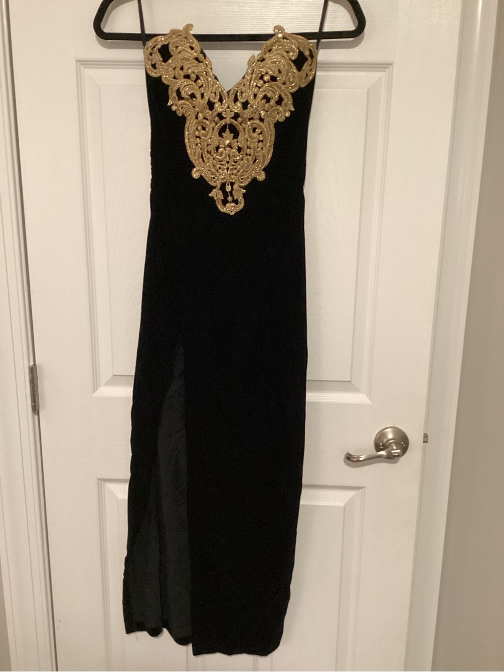 Vintage Jessica McClintock Gunne Sax Black Velvet Dress with Gold Embellishment